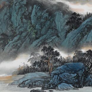 周强春山富水源远流长国画山水横幅宣纸微喷复制版画高逼真中式画