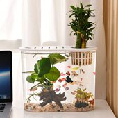 新疆 SQG金鱼缸家用小型生态鱼缸高清透明塑料有盖办公桌椭圆 包邮