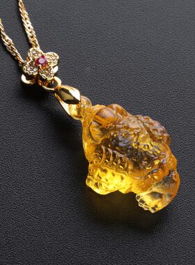 小金蟾吊坠古法琉璃项链水晶锁骨链饰品微镶嵌轻奢吊坠饰品