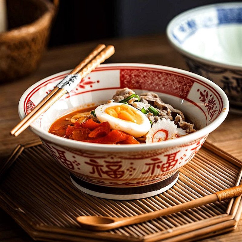 福字碗8寸汤面碗面条碗家用2025新款碗陶瓷斗R笠面碗大饭碗拉面碗