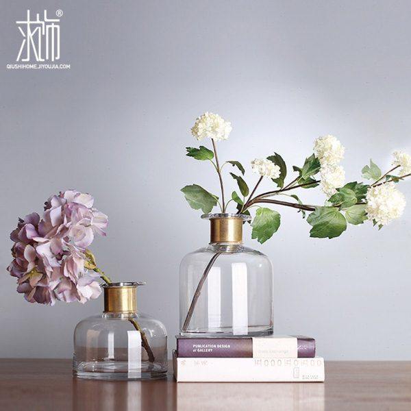 求饰北欧风办公室小玻璃金属铜环透明花瓶摆件客厅插花装饰花高档,家居饰品,花瓶,淘宝优惠券,粉丝福利购,淘宝优惠卷