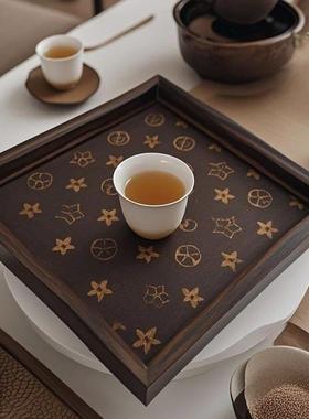 高档胡桃木色正方形轻奢首饰收纳酒杯茶水文玩茶托托盘整套两个装