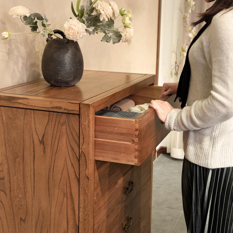 新中式老榆木五斗柜实木客厅收纳储物柜子抽屉式原木置物橱卧室