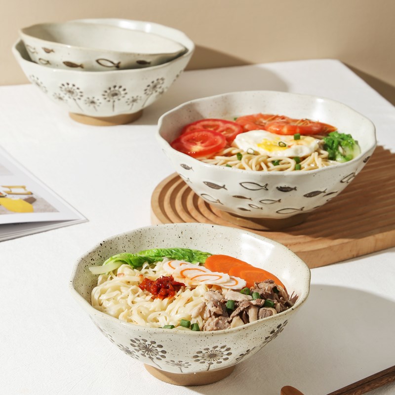 日式粗陶餐具拉面碗商用麻辣烫牛肉E面碗汤碗大碗斗笠碗家用泡面