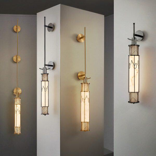 新中式云石长杆壁灯客厅背景墙灯禅意中国风样板房会所别墅酒店灯