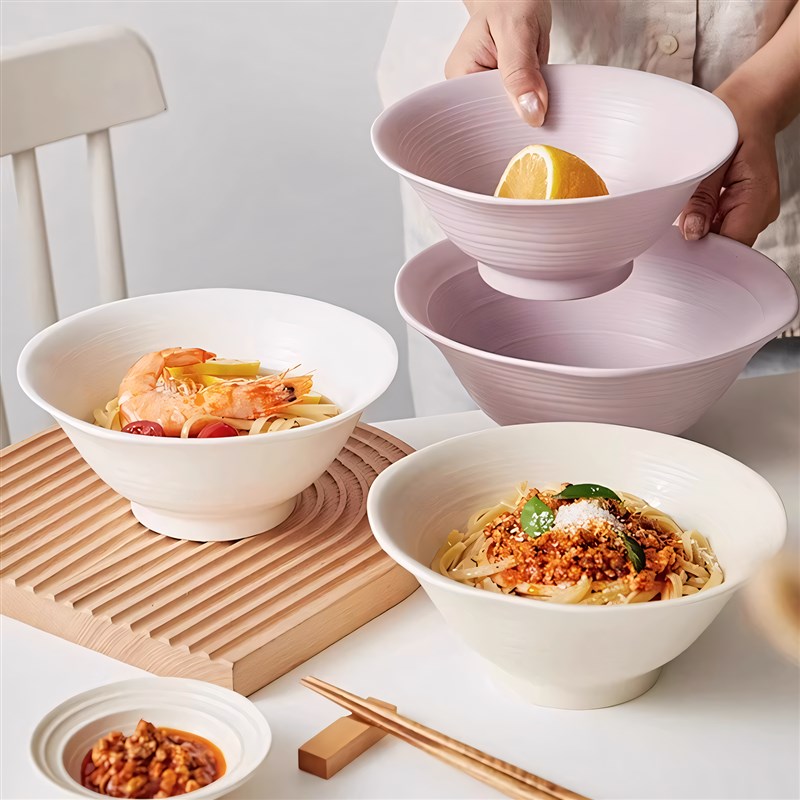 家用陶瓷汤面碗奶油风面碗拉面碗新款H釉下彩斗笠碗高级感面条碗