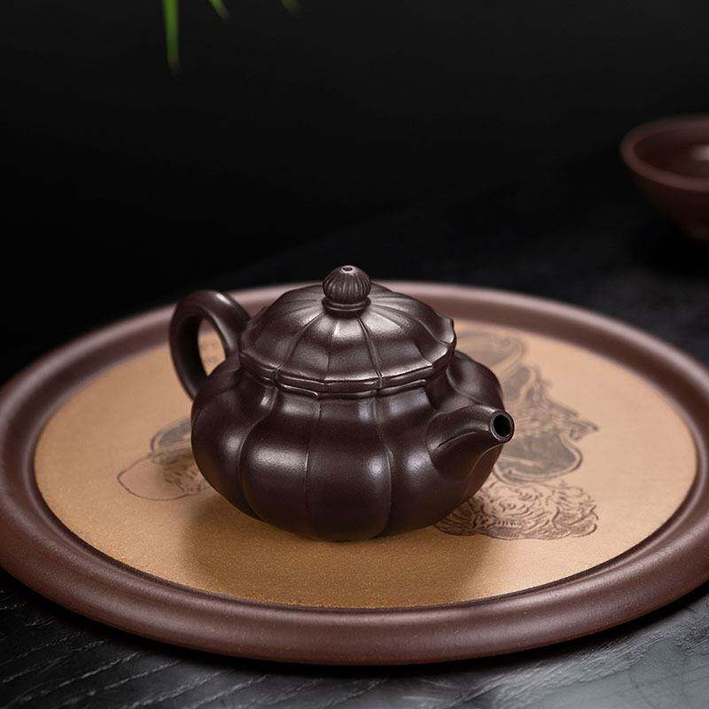 筋纹仿古紫砂壶原矿紫泥茶壶茶具菱花壶厂家全手工紫朱泥茶壶家用