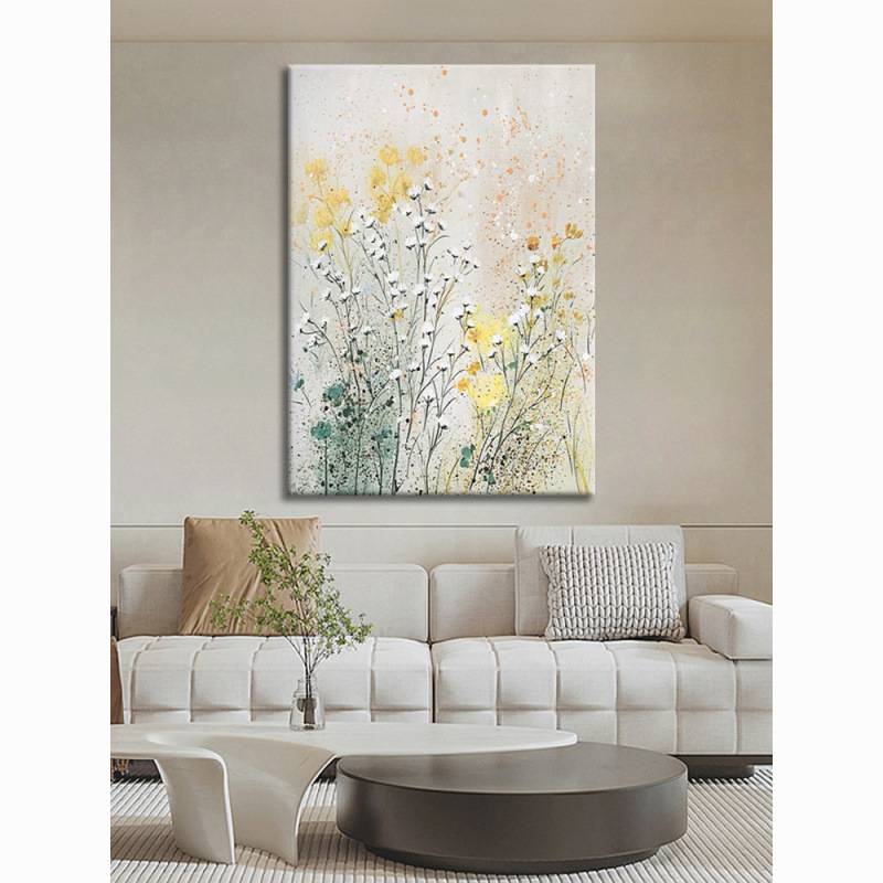 顺丰】白色花卉手绘油画美式轻奢装饰画田园风客厅玄关挂画原木风