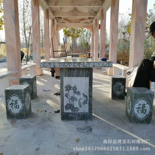 青蛙绿色大理石石雕桌子户外石桌石雕圆桌异形石桌子凳子装饰摆件