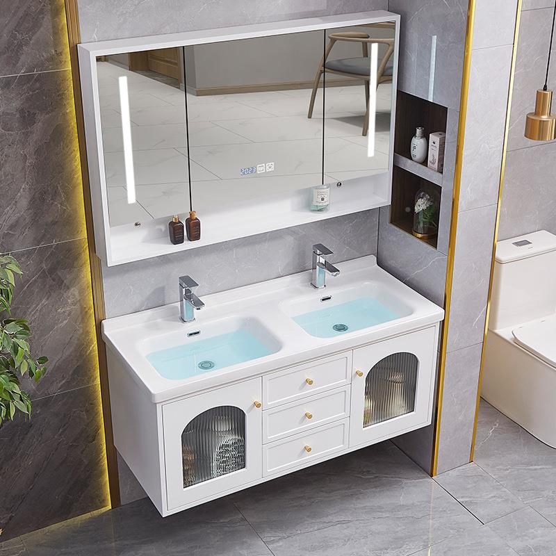 现浴简约橡665木双盆镜柜组合落地式实木洗手洗脸一代体陶瓷洗漱