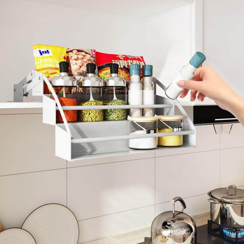 厨房橱柜吊柜下拉式置物架升降拉篮调味品调料架分层收纳小型架子