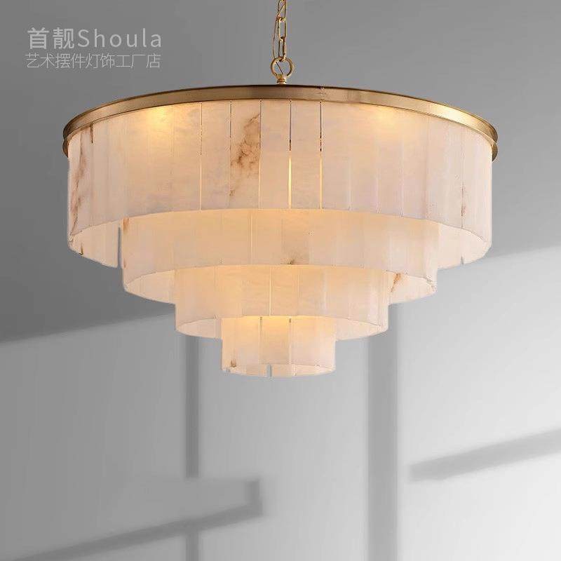 后现代法式轻奢吊灯大气客厅餐厅灯美式复古中古卧室全铜云石灯具