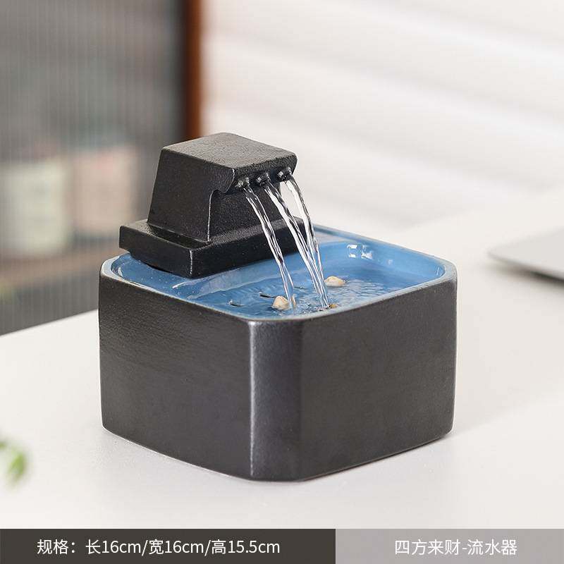 中式招财流水摆件循环流水陶瓷小鱼缸家居客厅玄关桌面摆设装饰品