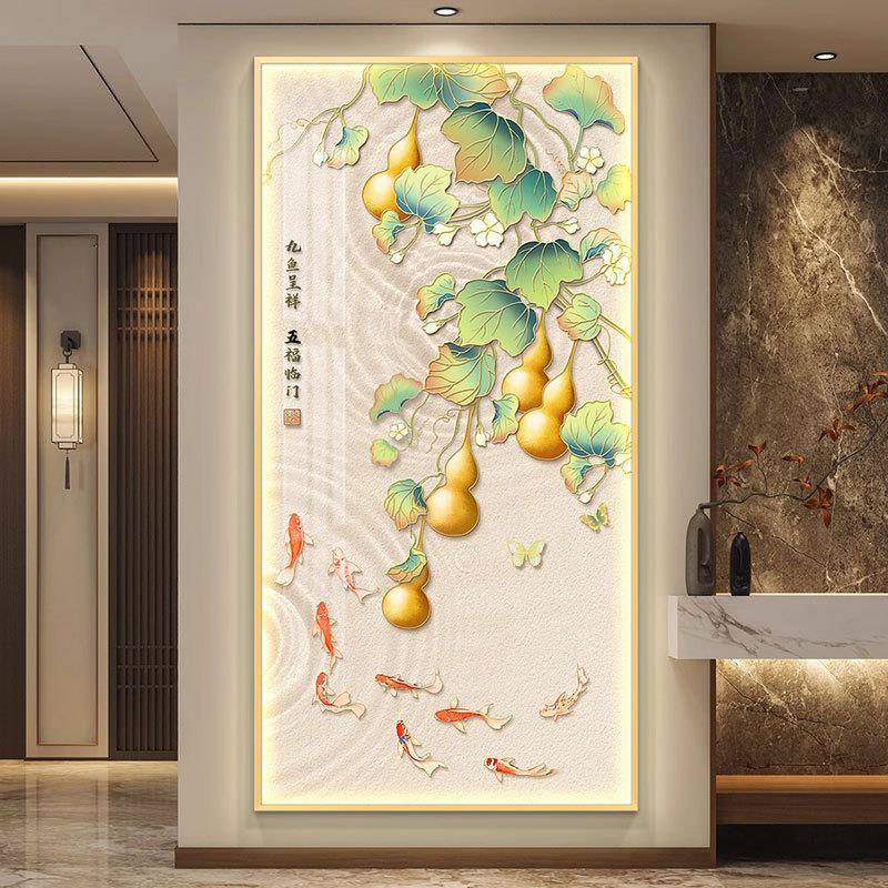 葫芦入户正对门LED挂画五福临门玄关带灯装饰画过道走廊壁灯光画