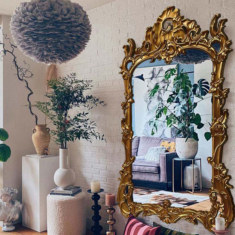 法式复古全身镜欧式奢华雕花落地镜别墅壁炉装饰镜美式壁挂穿衣镜