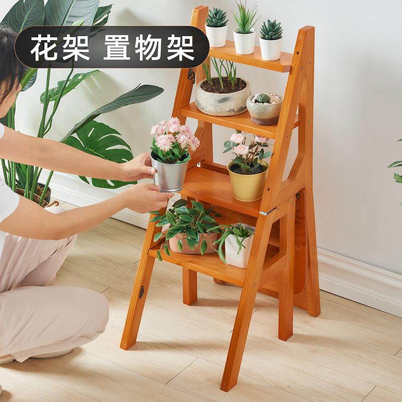 包邮实木家用多功内能椅折叠梯室移动登高子T002两用四梯步梯凳爬