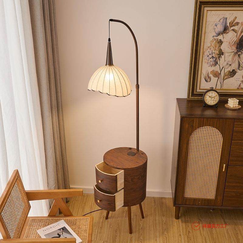 中古风落地灯复元宝灯罩房主卧室床头柜一体台灯客厅沙发旁置摆件