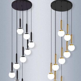 楼梯吊灯轻奢loft复式 楼梯灯 楼楼梯间中空旋转水晶灯现代超长新款