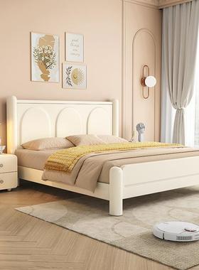 法式奶油风白色1.8m实木床简约现代主卧1.5m双人床小户型储物婚床