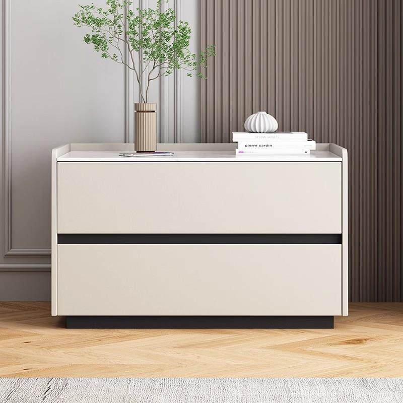 轻奢大尺寸实木床头柜意式岩板卧室床边柜70cm宽简约免安装收纳柜