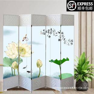 中式屏风可移动推拉折叠遮挡隔断帘饭店酒店藤编餐厅烧烤小吃店