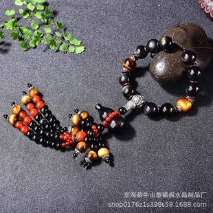 汽车挂件天然彩虹眼黑曜石葫芦挂饰高档水晶车内吊饰保平男女款