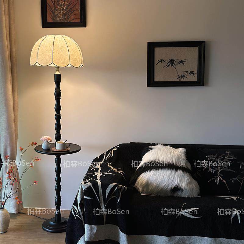 美式复古落地灯客厅轻奢法式中古氛围置物一体高颜值卧室边几台灯