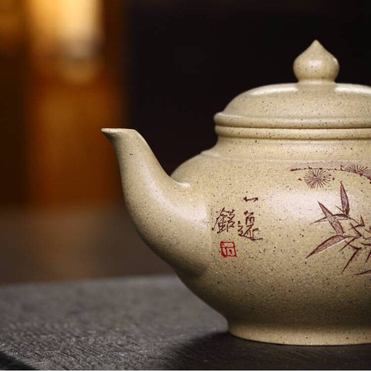 笑樱壶原矿本山绿泥宜兴紫砂壶泡茶壶名家纯手工刻绘出水顺畅有力