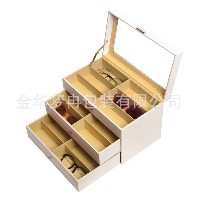 新款三层白色24位眼镜收纳盒木质多格墨镜展示盒太阳镜抽屉整理盒