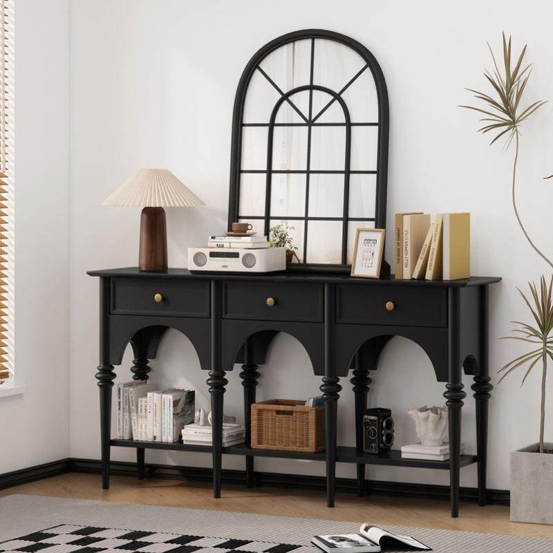 现代简约柜储物玄关台法式法式复古餐边柜实木美式黑色玄关垒德株