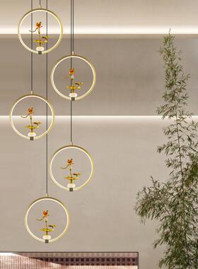 中国风全铜楼梯灯新中式别墅酒店阁楼旋转楼梯间长吊灯loft中空灯