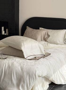 轻奢风60S兰精天丝四件套简约提花被套床单1.8m1.5米床上用品白色