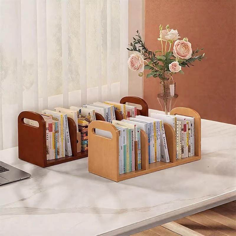 实木桌面书架家用桌上置物架简易书立架办公桌收纳架手提式书柜