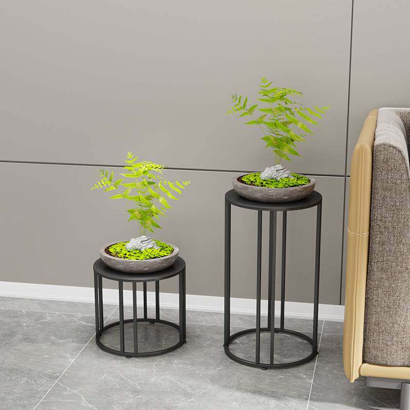 简约落地式客厅圆形铁艺花架鱼缸架 地面花盆架带轮可移动置物架