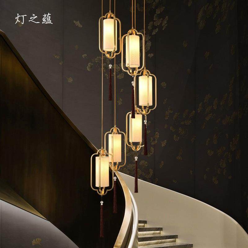 新中式全铜吊灯现代简约吧台餐厅灯单头中国风走廊过道玄关楼梯灯