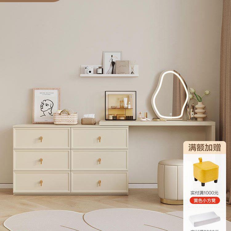 奶油风梳妆台现代简约卧室化妆桌书桌斗柜床头收纳柜一体