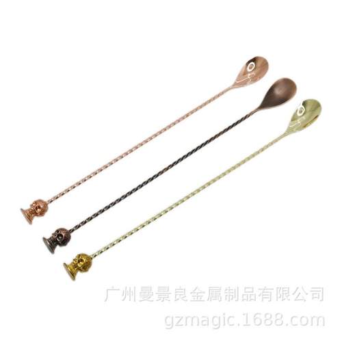 不锈钢吧勺酒吧创意骷髅头打酒棒调酒棒搅拌勺跨境有样