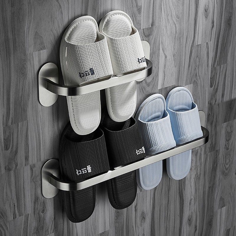浴室免打孔壁挂拖鞋架家用进门后卫生间厕所不锈钢拖鞋沥水置物架