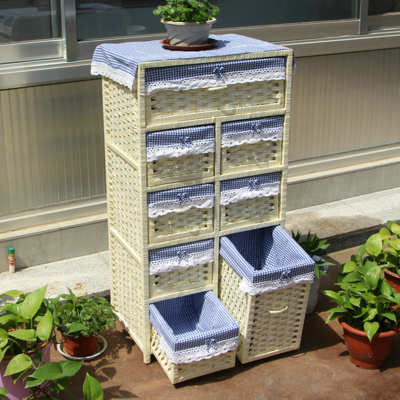 收纳柜藤编床头柜简约现代卧室柜子床边宿舍小柜子简易整装储物柜