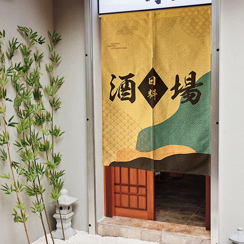 日式门帘定制料理店半帘隔断帘子魔术贴和风厨房天井布艺入户短帘