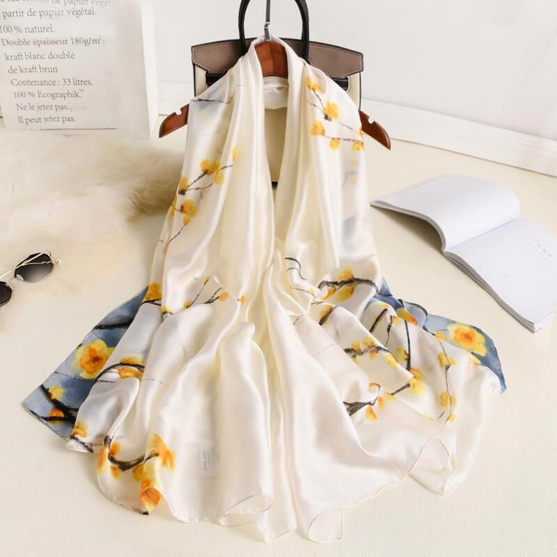 大丝巾女纱巾薄长款丝绸妈妈围巾春秋冬季外搭披肩两用护颈围脖子