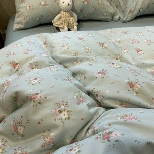 田园美式 蓝色小碎花双层纱床上四件套全棉1.5m1.8公寓被套三件套