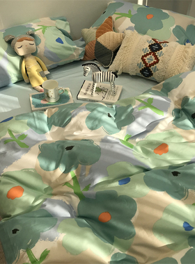ins绿色美式田园风小碎花床上四件套全棉纯棉文艺1.5m1.8被套床单
