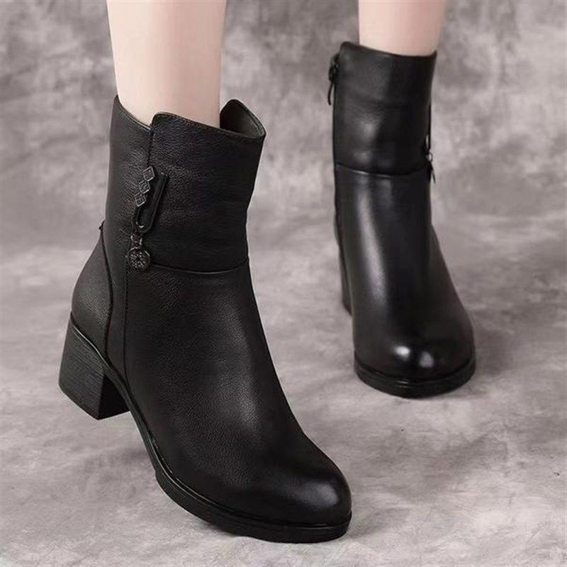 短靴女2024秋冬新款棉靴中跟女鞋百搭软底棉鞋粗跟加绒靴子妈,女鞋,时尚雪地靴,淘宝优惠券,粉丝福利购,淘宝优惠卷