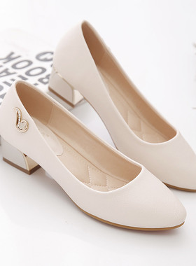 粗跟单鞋c女中跟2021秋季新款软皮鞋百搭面试职业气质法式高跟鞋