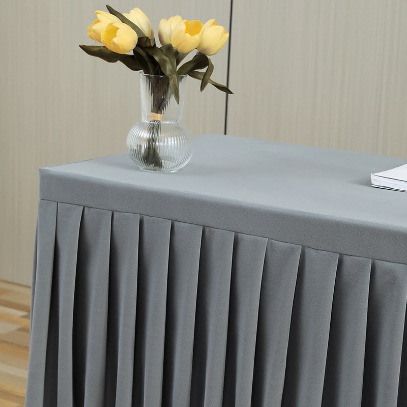 定制会议桌布围布办公室会议桌展会活动商务签到台奶茶灰绒布桌裙