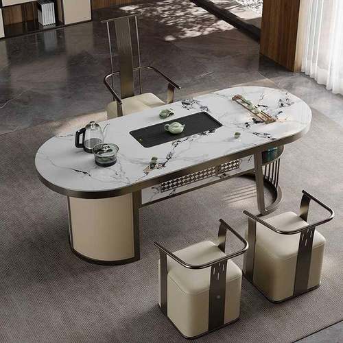 岩板茶桌高办公室茶台轻端奢极功夫简茶桌YGX泡阳台茶桌椅组合