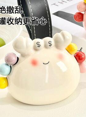 螃蟹水甜SEZ品可爱不钢小叉子陶瓷收纳果罐锈套叉装果插儿童果签