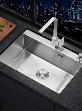 家用约厨盆房水RMJ槽台上台下不洗菜简洗碗304锈钢拉丝手工单槽套