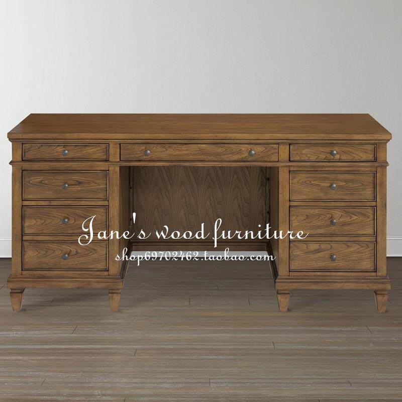 连体书桌柜美式乡村书柜学习一桌体实合木2301255木儿童书桌橡书